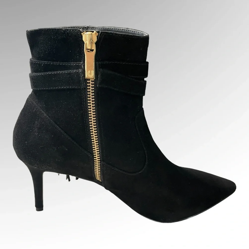 New! CHARLES JOURDAN PARIS Black Suede Fringe Booties Size 9.5